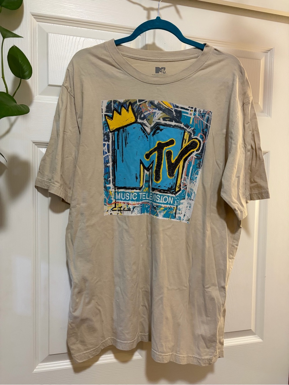 MTV Beige Tee with Blue & Yellow Logo
